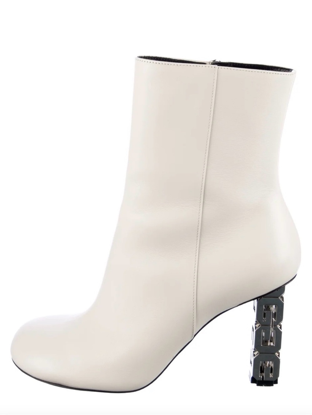 Givenchy White Leather Ankle Boots with Sculptural Metallic Heel